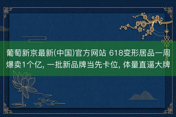 葡萄新京最新(中国)官方网站 618变形居品一周爆卖1个亿, 一批新品牌当先卡位, 体量直逼大牌