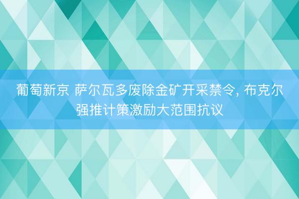 葡萄新京 萨尔瓦多废除金矿开采禁令， 布克尔强推计策激励大范围抗议