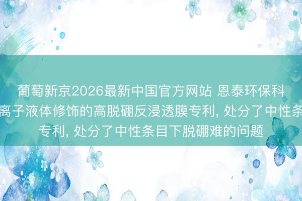 葡萄新京2026最新中国官方网站 恩泰环保科技苦求基于功能化离子液体修饰的高脱硼反浸透膜专利, 处分了中性条目下脱硼难的问题