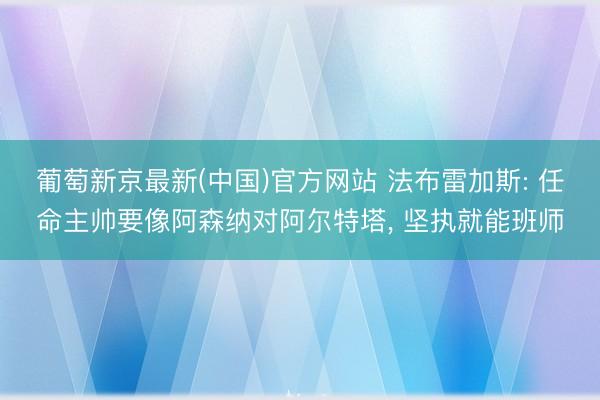 葡萄新京最新(中国)官方网站 法布雷加斯: 任命主帅要像阿森纳对阿尔特塔, 坚执就能班师