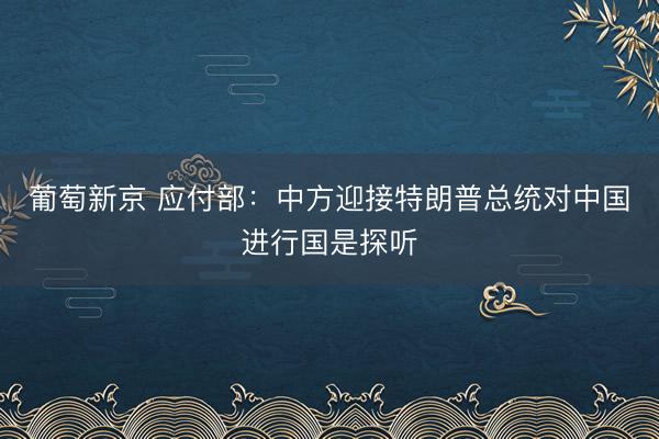 葡萄新京 应付部：中方迎接特朗普总统对中国进行国是探听