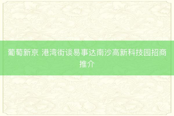 葡萄新京 港湾街谈易事达南沙高新科技园招商推介